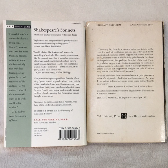 Essay on Shakespeare’s Sonnets by Stephen Booth (Lot of 2 Books) Yale University - Picture 2 of 15